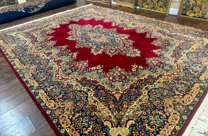 Power Loomed Persian Kirman Rug 9x12 Vintage Wool Pile Area Rug