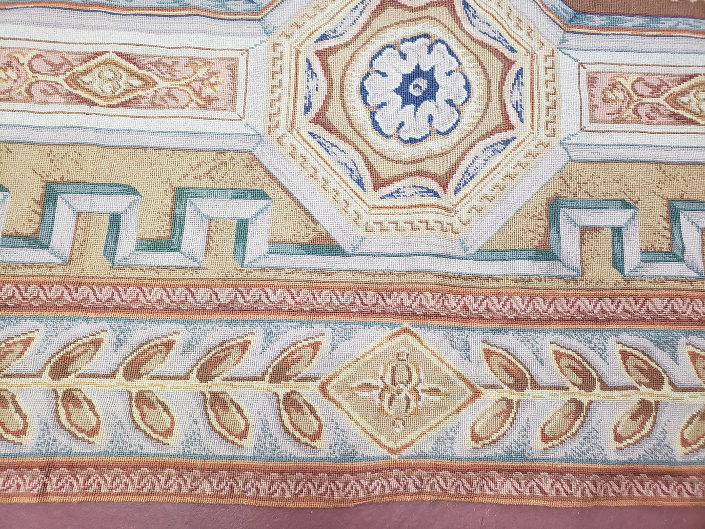 Needlepoint Wool Rug Handmade 8x14 Flatweave Panel Design For Dining Room