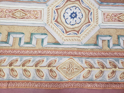 Needlepoint Wool Rug Handmade 8x14 Flatweave Panel Design For Dining Room