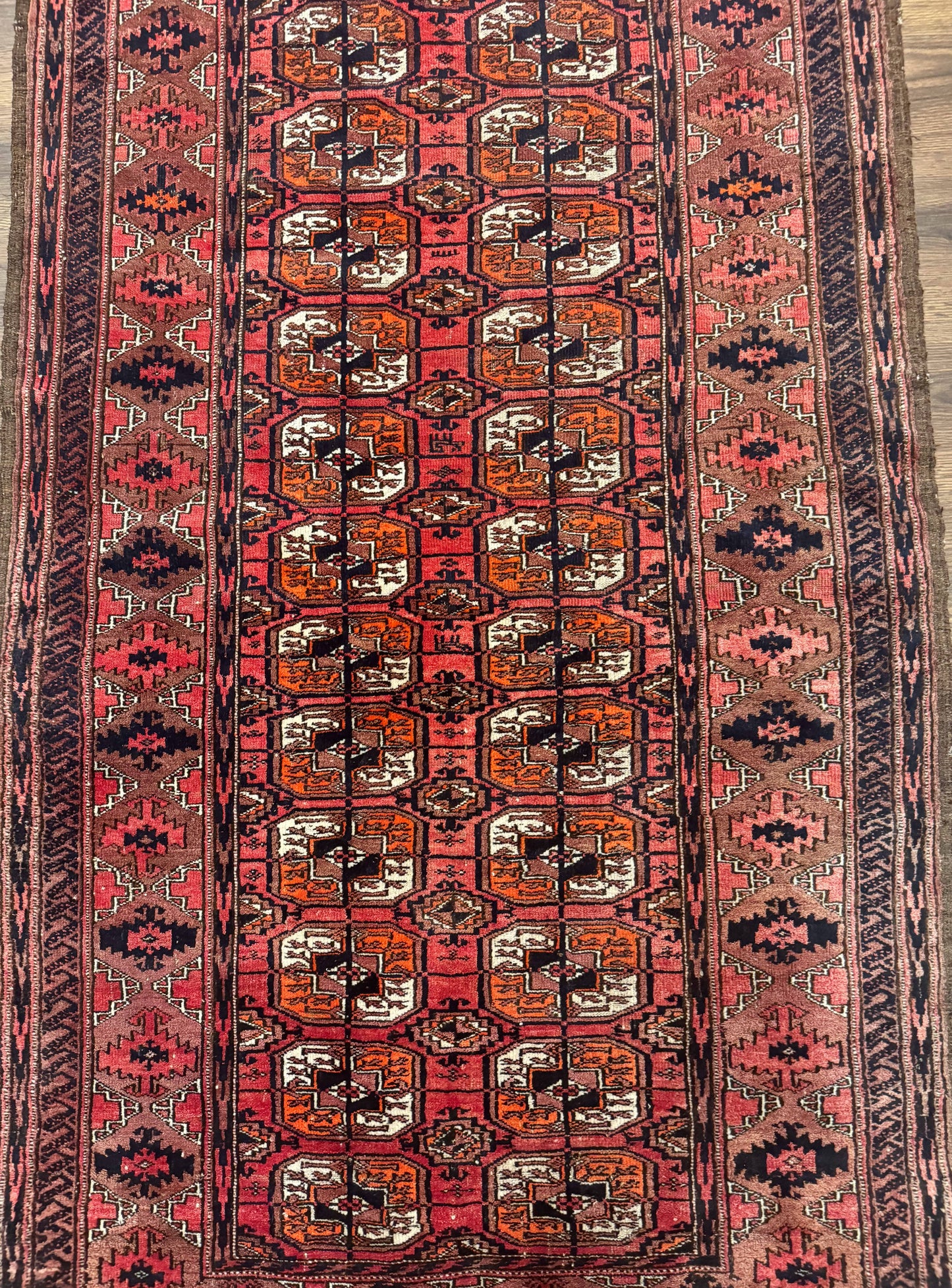 Antique Turkoman Rug Hand Knotted Wool Runner Red 3.7 By 6.7 Feet Home Decor