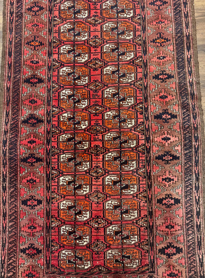 Antique Turkoman Rug Hand Knotted Wool Runner Red 3.7 By 6.7 Feet Home Decor