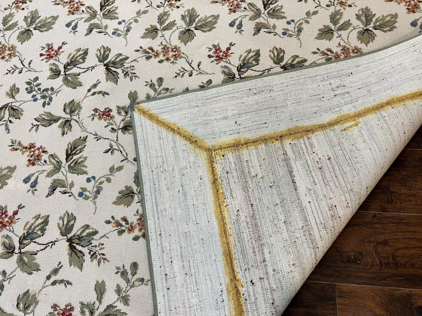 Stark Rug Vintage 7x10 Ivory And Green European Aubusson Design Wool Floral Carpet