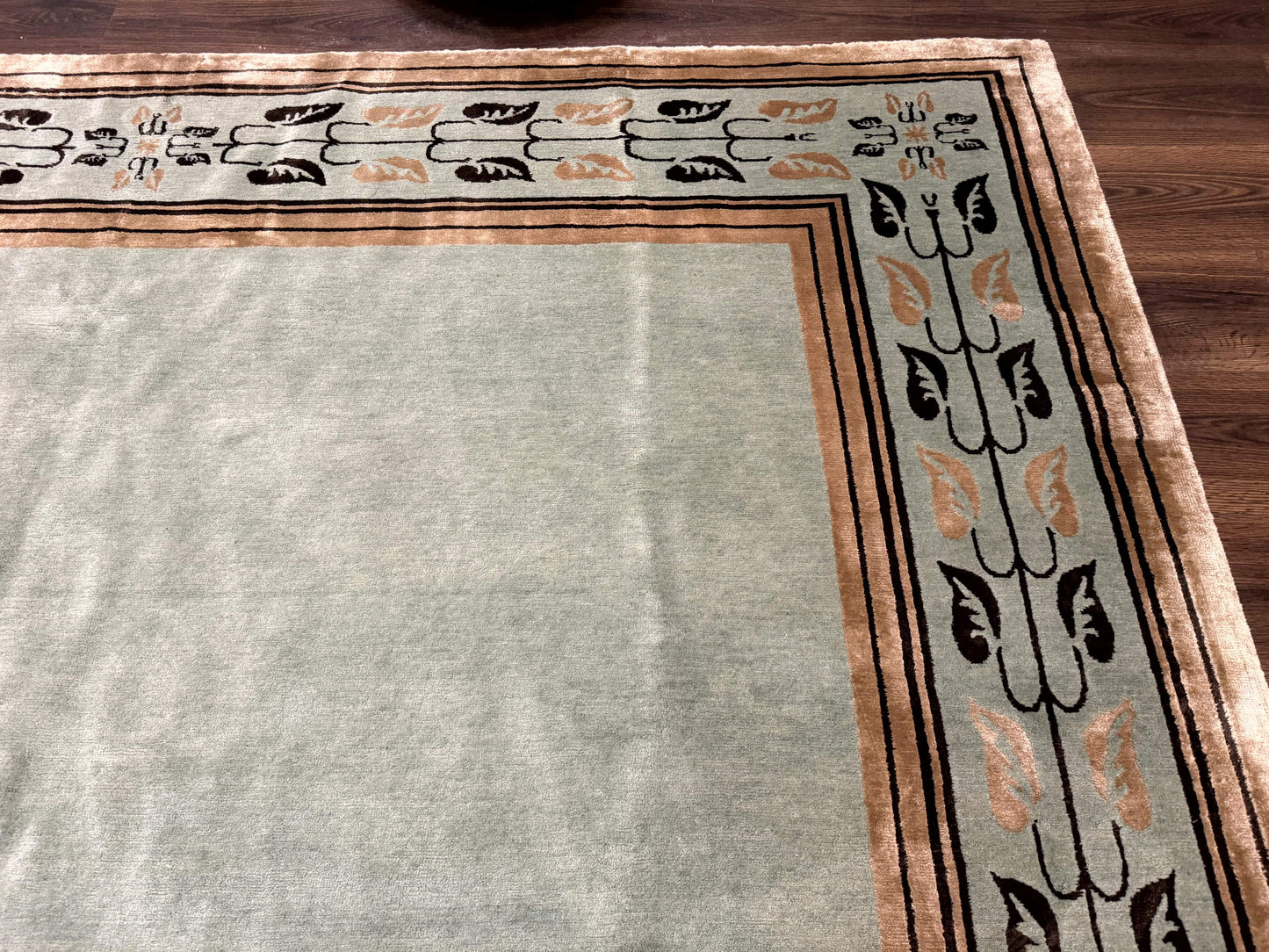 Palace Size Nepali Rug 9x18 Light Mint Green Open Field Wool Hand Knotted Modern Contemporary