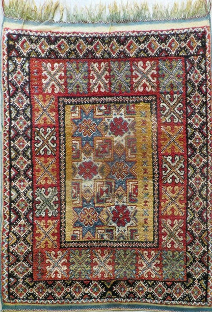 Vintage Moroccan Rug 4x5 Hand Knotted Berber Wool Area Rug Geometric Stars
