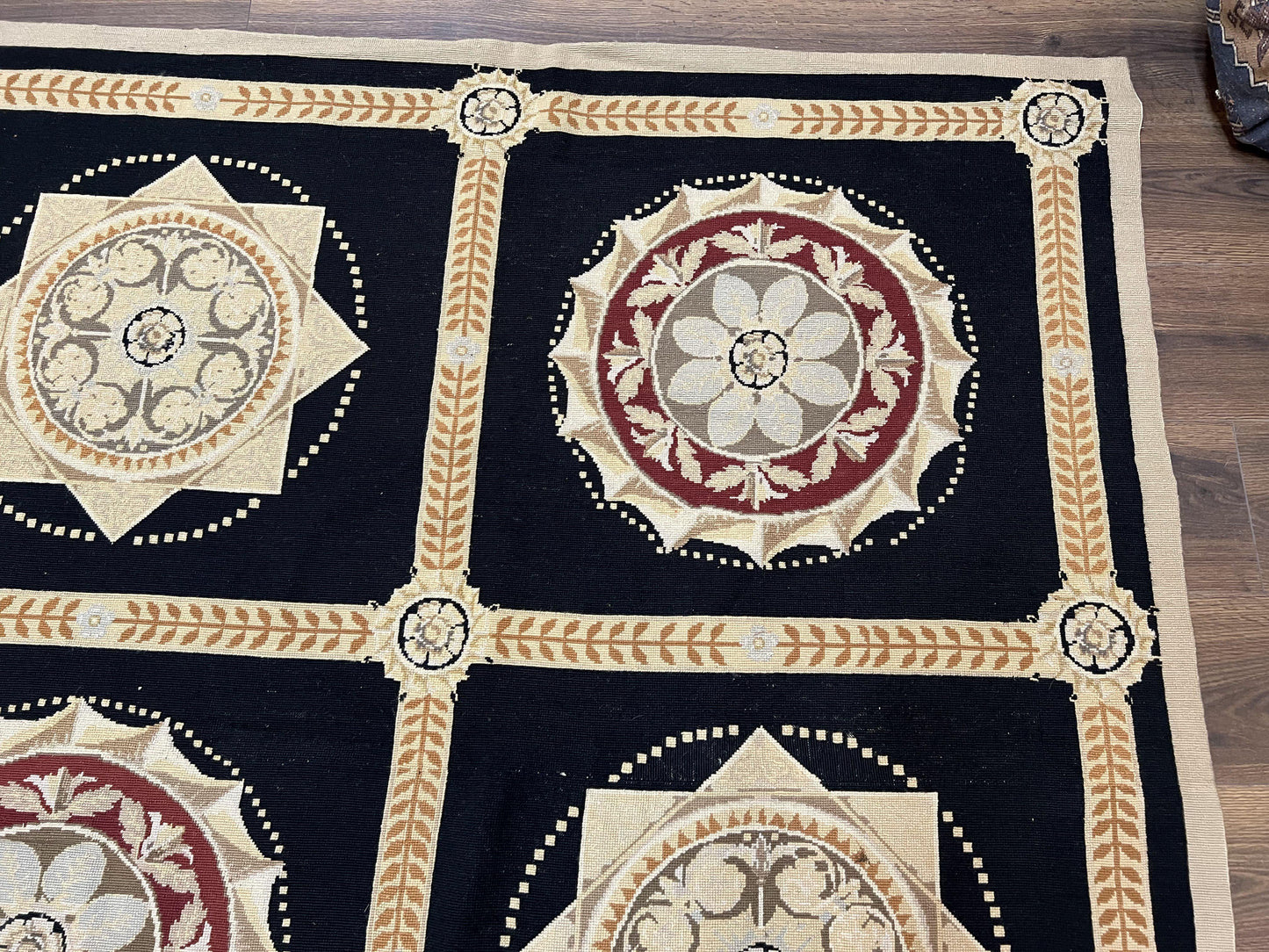 Needlepoint Rug 10x13 Handwoven Wool Panel Design English Garden Living Room