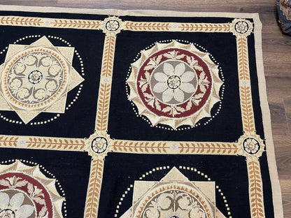 Needlepoint Rug 10x13 Handwoven Wool Panel Design English Garden Living Room