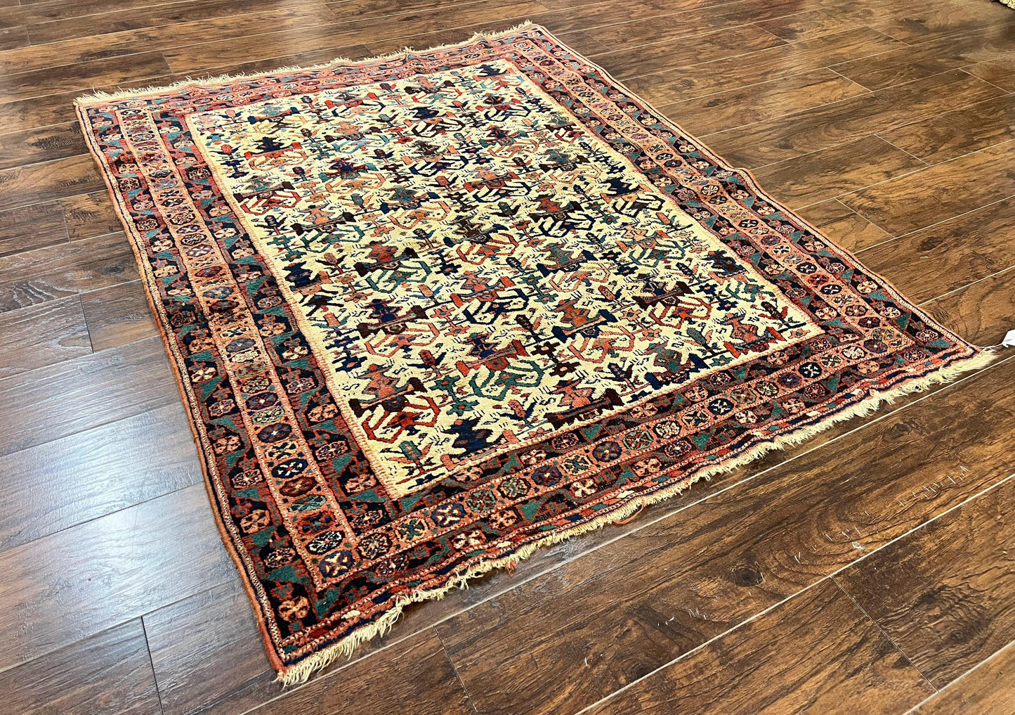 Persian Afshar Rug 5x6 Handmade Wool Tribal Carpet With Allover Repeated Motif