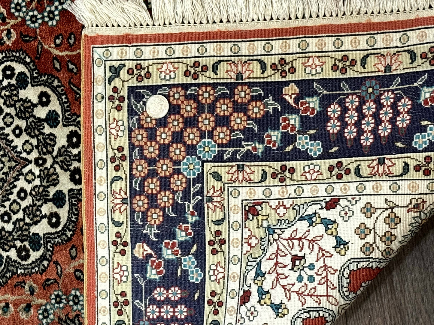 Turkish Silk Runner Rug 3x8 Hand Knotted Red Floral Medallions Vintage Kayseri