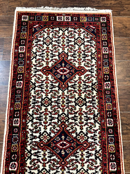 Indo Persian Bidjar Runner Rug Classic Wool Handmade Hallway Decor Ivory And Red Medallions