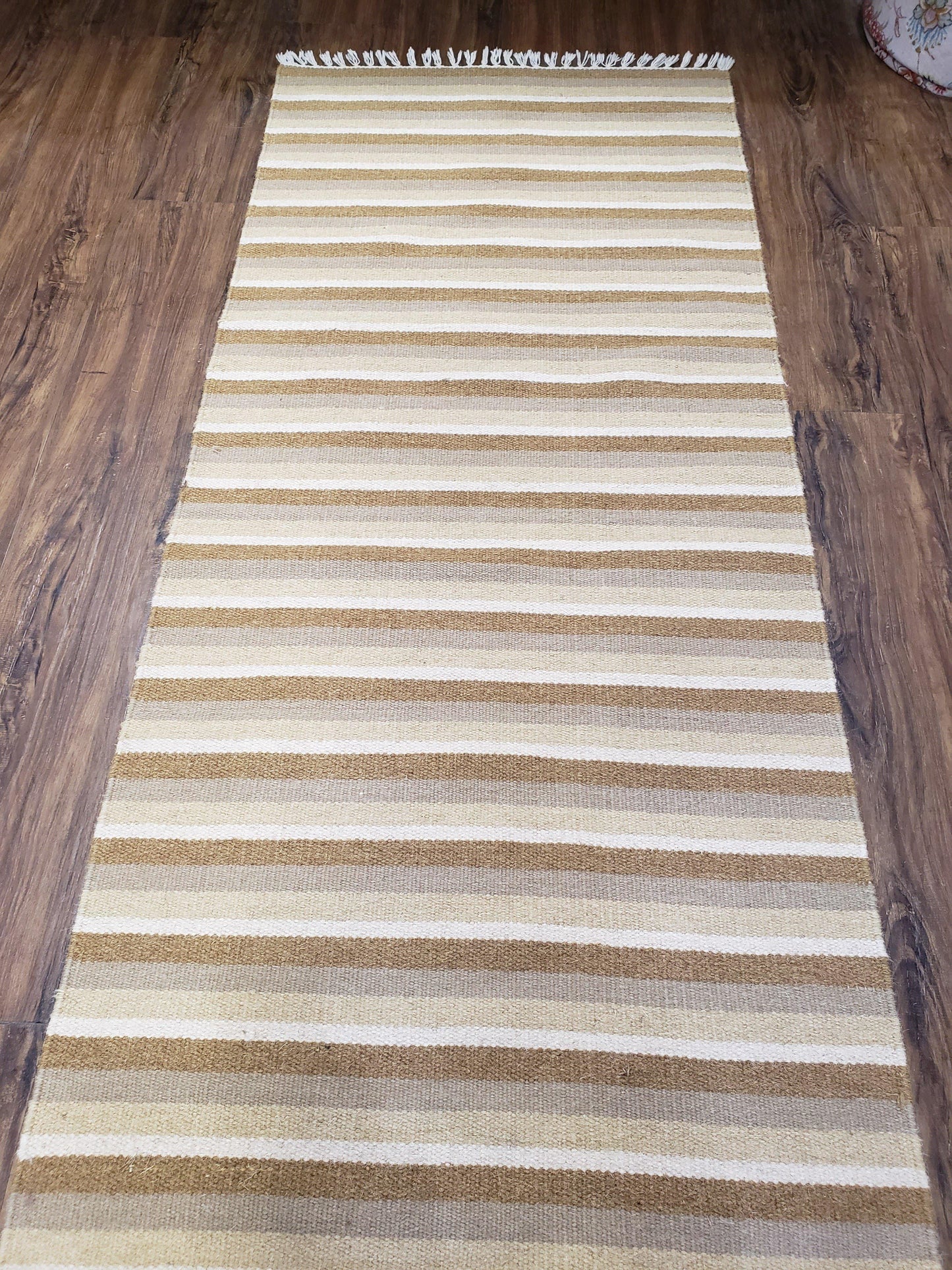 Striped Runner Rug Handmade Wool Indian Runner For Hallways 15 Ft Flatweave Farmhouse Decor