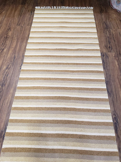 Striped Runner Rug Handmade Wool Indian Runner For Hallways 15 Ft Flatweave Farmhouse Decor