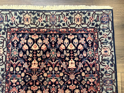 Indo Persian Runner Rug 2.8x12 Navy Floral Hand Knotted Wool Fine 270 KPSI