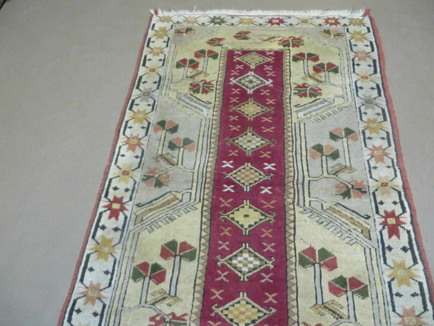 Vintage Turkish Oushak Milas Wool Rug 3x5 Handmade Accent Carpet 1970s