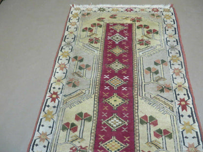 Vintage Turkish Oushak Milas Wool Rug 3x5 Handmade Accent Carpet 1970s