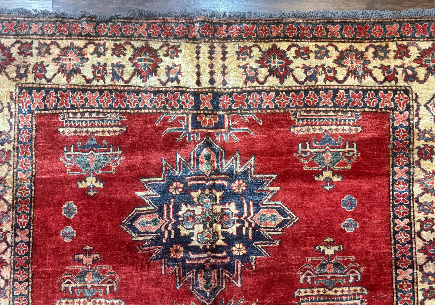 Turkish Rug Square 6x6 Handmade Azerbaijani Wool Geometric Carpet