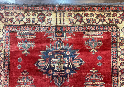 Turkish Rug Square 6x6 Handmade Azerbaijani Wool Geometric Carpet