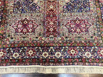 Persian Kirman Lavar Rug 8x9 Handmade Wool Carpet With Antique Floral Garden Panel Design