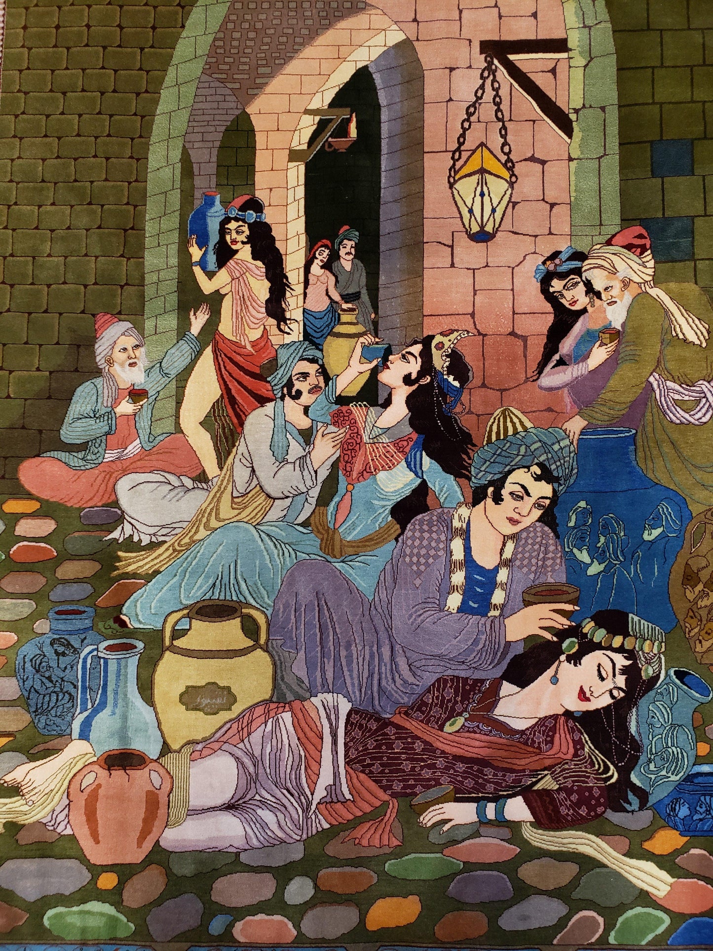 Semi Antique Persian Isfahan Pictorial Rug Handmade Wool Carpet 4x6 Decorative