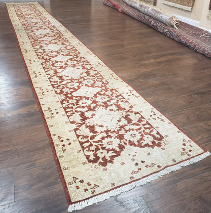 Runner Rug Peshawar Chobi 21 Ft Hallway Wool Handmade Maroon Beige Floral