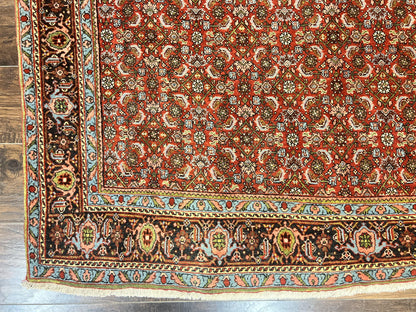 Antique Persian Bidjar Rug 5x7 Hand Knotted Wool Carpet With Herati Pattern