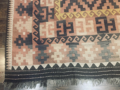 Antique Persian Kilim Rug 9x12 Zarand Handwoven Wool Zigzag Pattern In Earth Tones