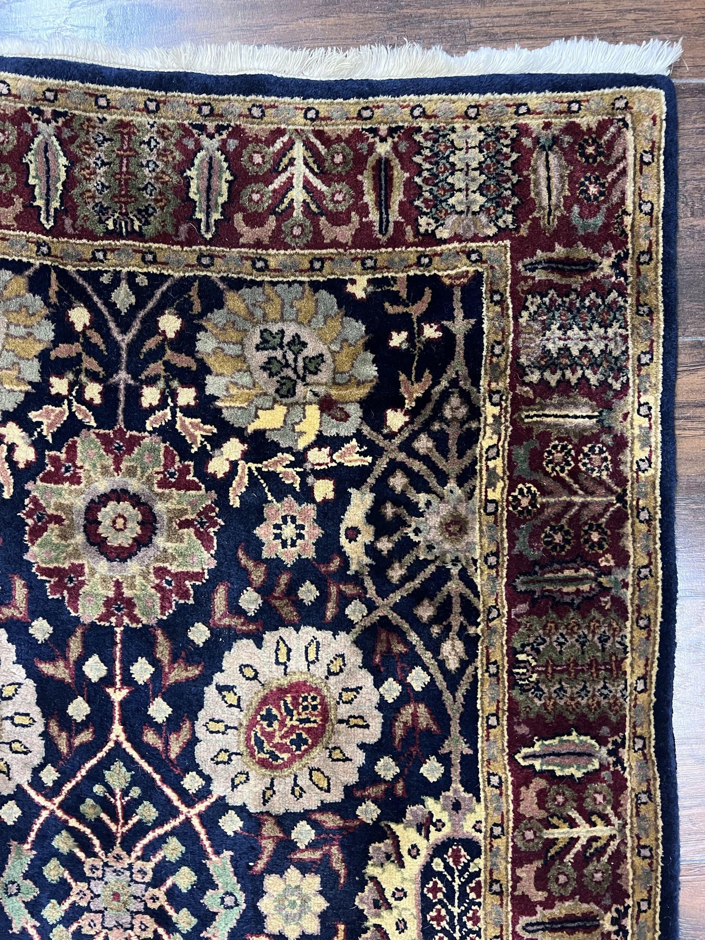 Indo Persian Wool Runner 2.8 x 18 Hand Knotted Vintage Floral Hallway Rug In Dark Blue Burgundy