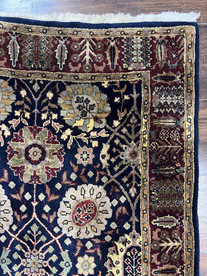 Indo Persian Wool Runner 2.8 x 18 Hand Knotted Vintage Floral Hallway Rug In Dark Blue Burgundy