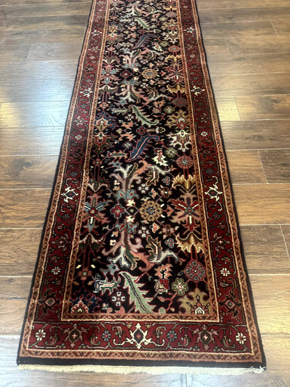 Indo Persian Runner Rug Wool 2.7 X 13 Navy Blue Red Floral Allover