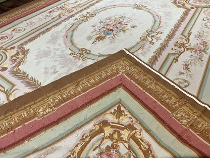Premium Aubusson Rug 11x15 Wool Handmade Vintage European Flatweave Savonnerie Carpet