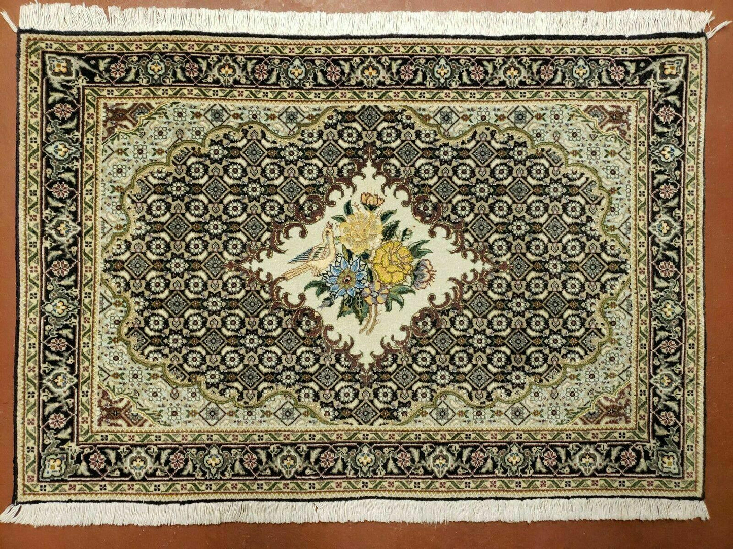 Persian Hand Knotted Rug 2 Ft 4 In By 3 Ft Birds And Flowers Wool Tabriz