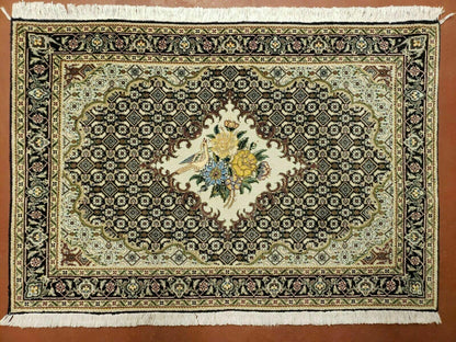 Persian Hand Knotted Rug 2 Ft 4 In By 3 Ft Birds And Flowers Wool Tabriz