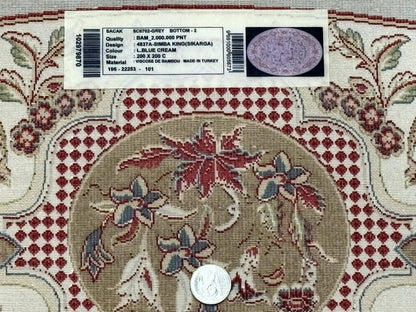 Round Silk Rug 6x6 Bamboo Silk Hunting Design With Animal Pictorials