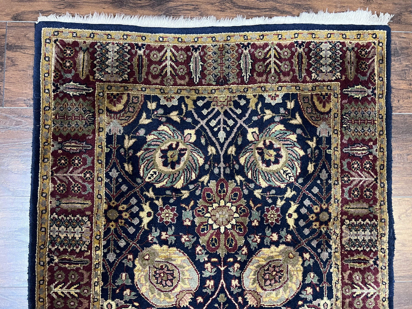 Indo Persian Wool Runner 2.8 x 18 Hand Knotted Vintage Floral Hallway Rug In Dark Blue Burgundy