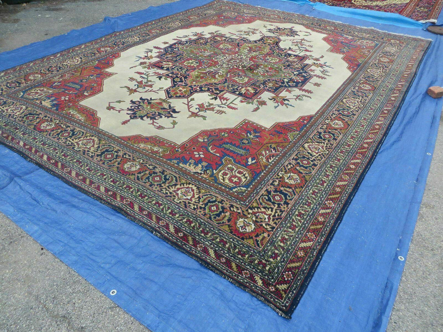 Persian Tabriz Rug Hand Knotted Wool 9 Ft 7 In By 12 Ft 8 In Vintage Geometric Medallion