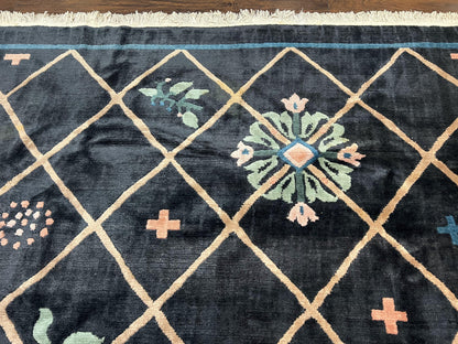 Hand Knotted Tibetan Rug 9x12 Black And Tan Contemporary Nepalese Area Rug