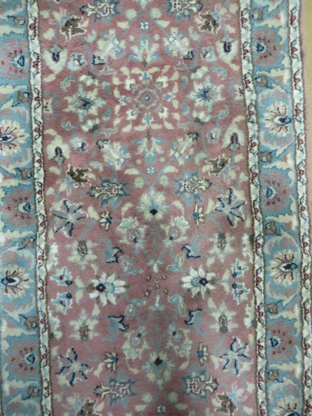 Indian Floral Wool Runner Rug Vintage Handcrafted 2 Ft 8 Inches By 12 Ft