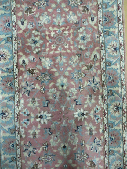 Indian Floral Wool Runner Rug Vintage Handcrafted 2 Ft 8 Inches By 12 Ft