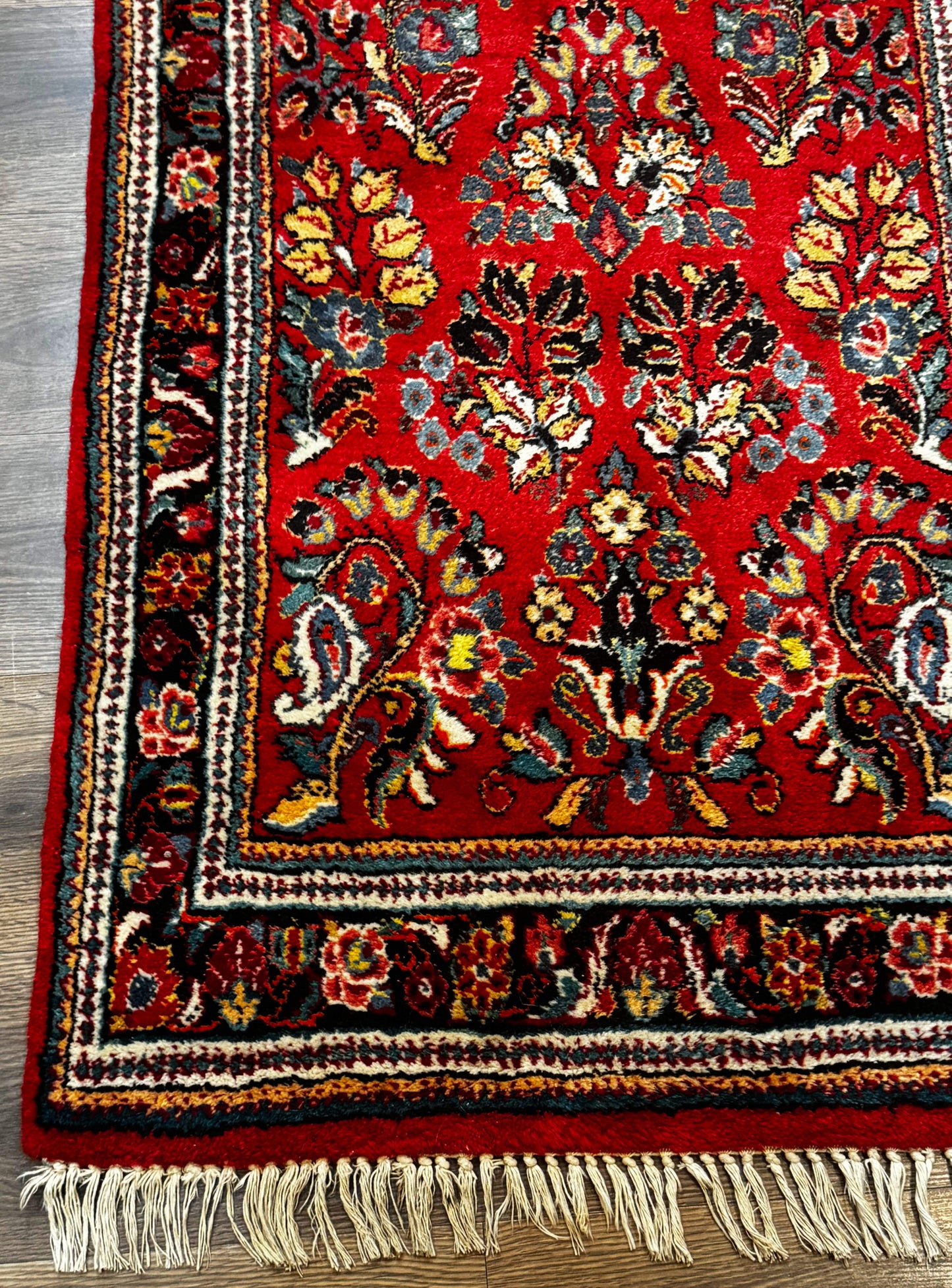 Persian Sarouk Runner Rug 3x12 Vintage Wool Red Floral Design