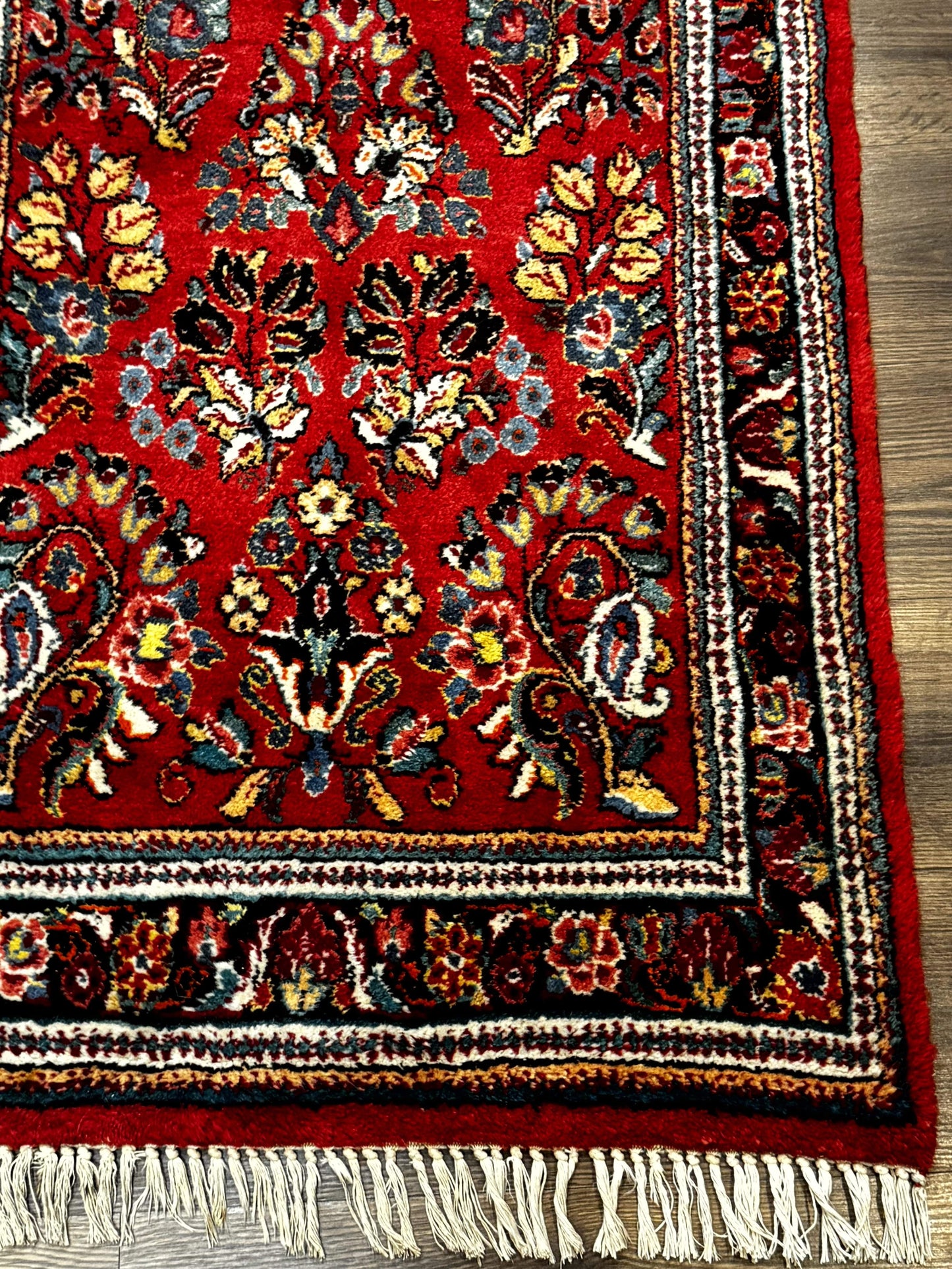 Persian Sarouk Runner Rug 3x12 Vintage Wool Red Floral Design