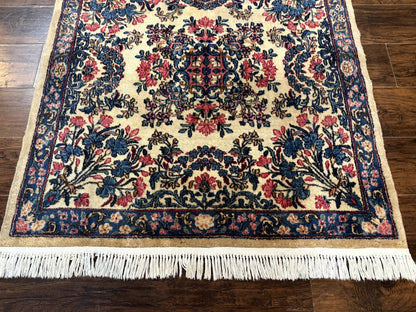 Persian Kerman Rug 4x4 Square Ivory Blue Pink Handmade 225 KPSI