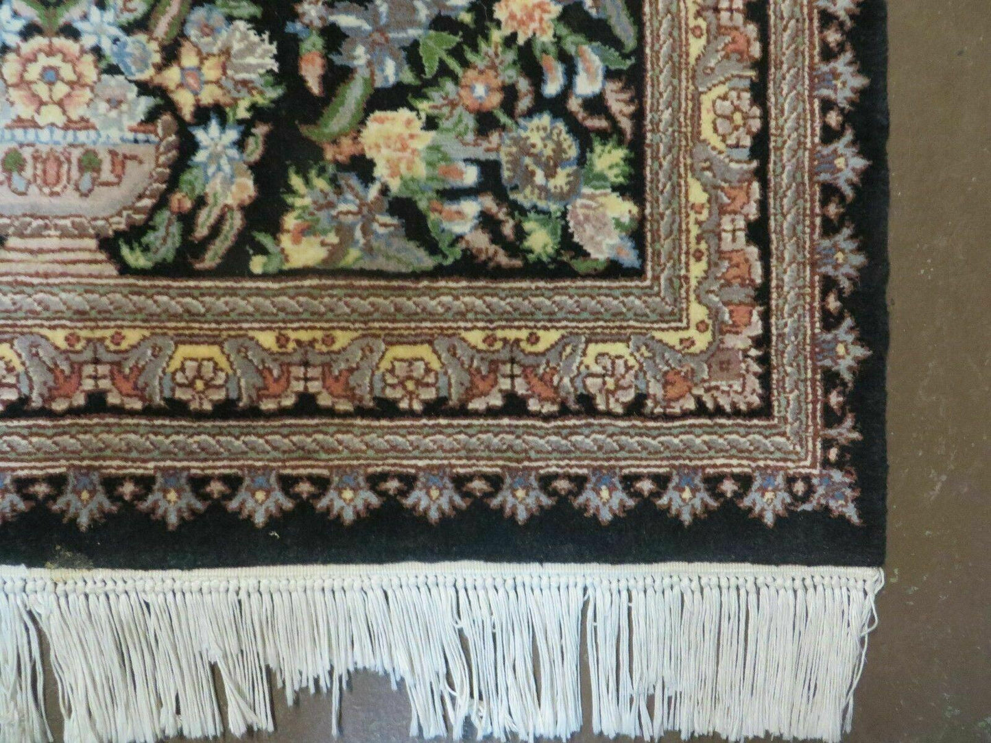 Vintage Handmade Pakistani Floral Wool Rug 8x10 Black Full Pile