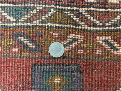 Persian Heriz Runner Rug 3.8 By 8.6 Hand Knotted Wool Geometric Triple Medallions Hallway Decor