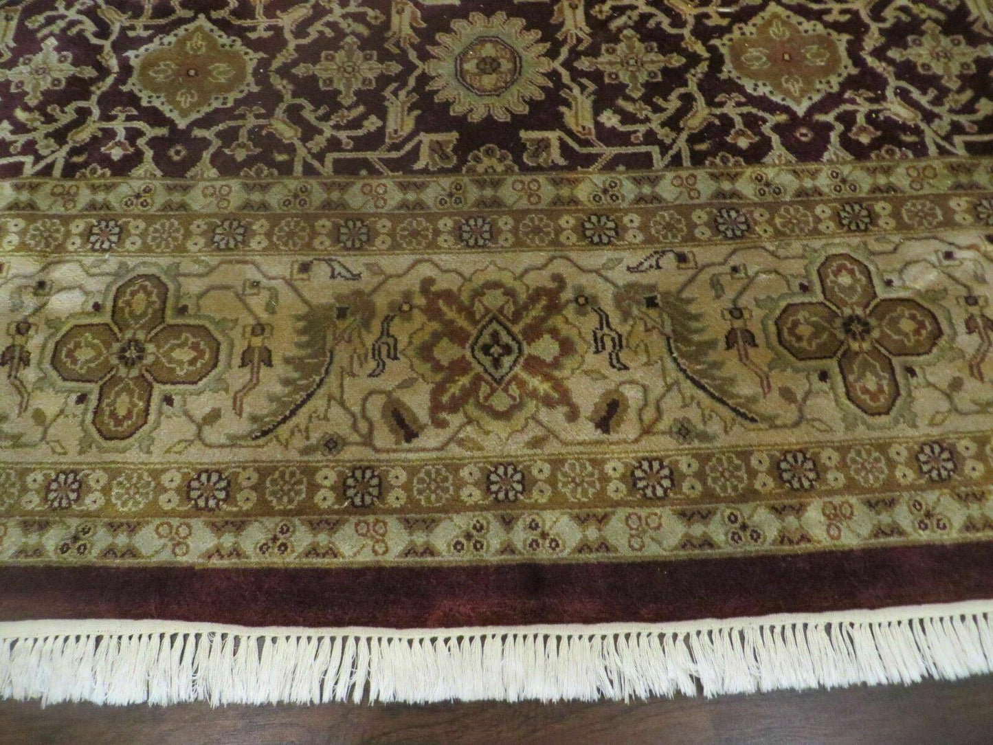Indian Agra Rug 10x14 Vintage Handmade Wool Carpet Maroon Floral Design