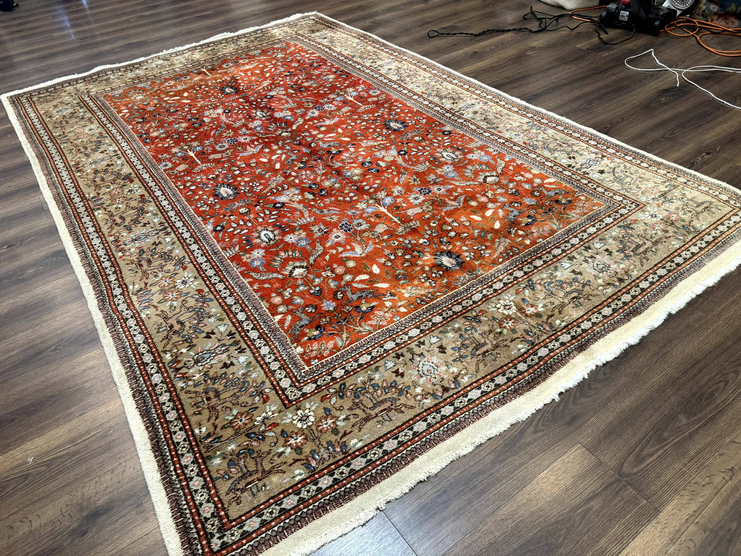 Persian Tabriz Rug 6x10 Burnt Orange Floral Deer