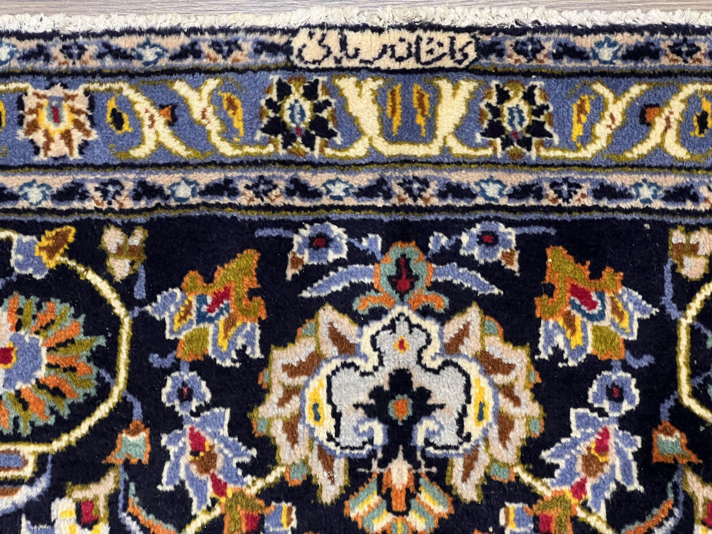 Navy Blue Persian Kashan Rug 11x13 Hand Knotted Wool Antique Carpet Signed Rabani