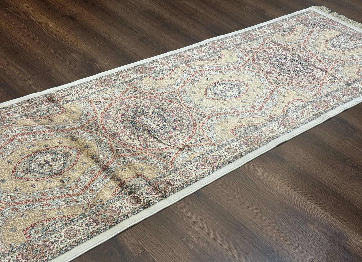 Turkish Silk Runner Rug 2.6x13 Dome Design Hereke Bamboo Silk Floor Runner