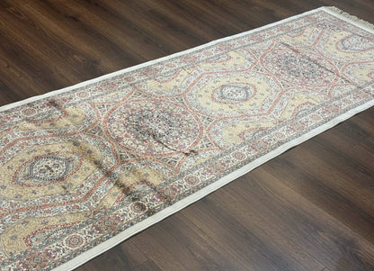 Turkish Silk Runner Rug 2.6x13 Dome Design Hereke Bamboo Silk Floor Runner