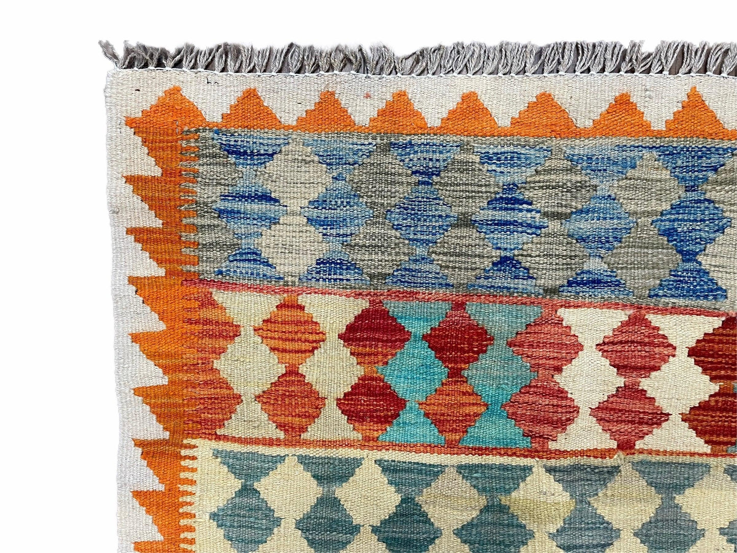 Chobi Kilim Rug 3x4 Colorful Diamond Pattern Turkish Wool Flatweave Handmade