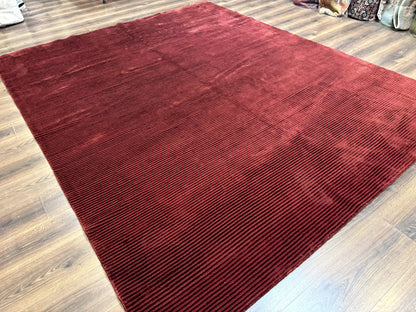 Handmade Tibetan Rug 8x10 Wool Stripe Red Thick Pile Carpet