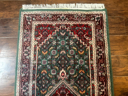 Indo Persian Bidjar Runner Rug 3x10 Green Red Hand Knotted Wool